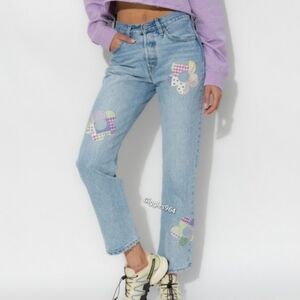 Levi's 501 Jeans Patchwork Daisy Flower